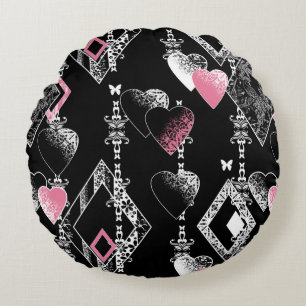 Coussins Ronds Valentines sans coutures Amour Jour Noir Coeurs mo