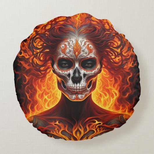 Coussins Ronds Vampire femmes et crâne d'incendie,2 conception su (Dos)