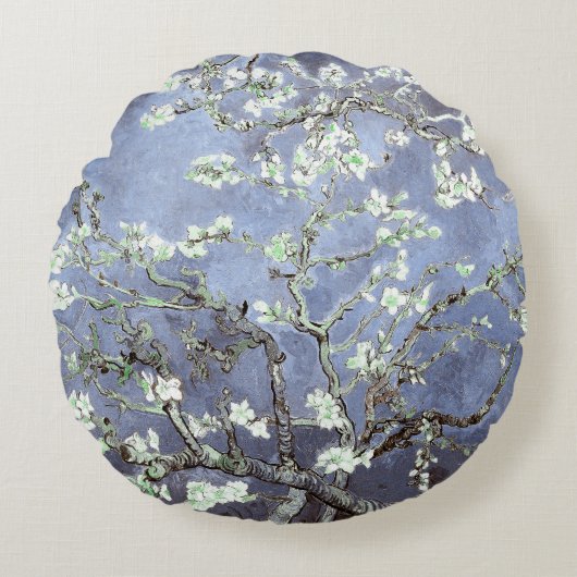 Coussins Ronds Van Gogh Almond Blossoms en acier bleu (Devant)