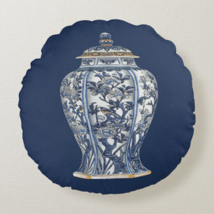 Coussins Ronds Vase bleu et blanc à porcelaine par le studio de