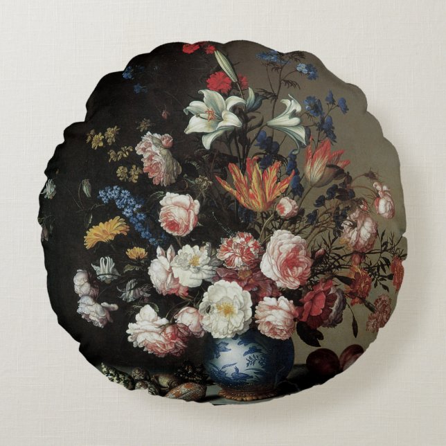 Coussins Ronds Vase des fleurs par une fenêtre, Balthasar van der (Devant)