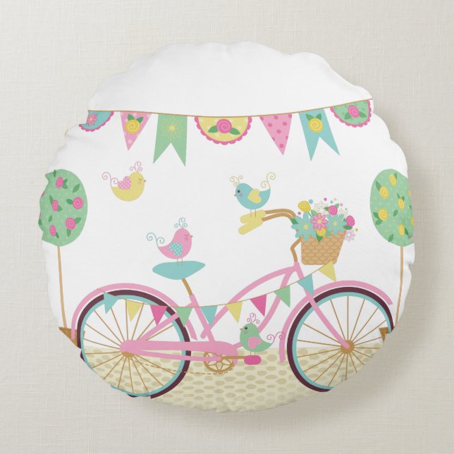 Coussins Ronds Vélo rose mignon (Devant)