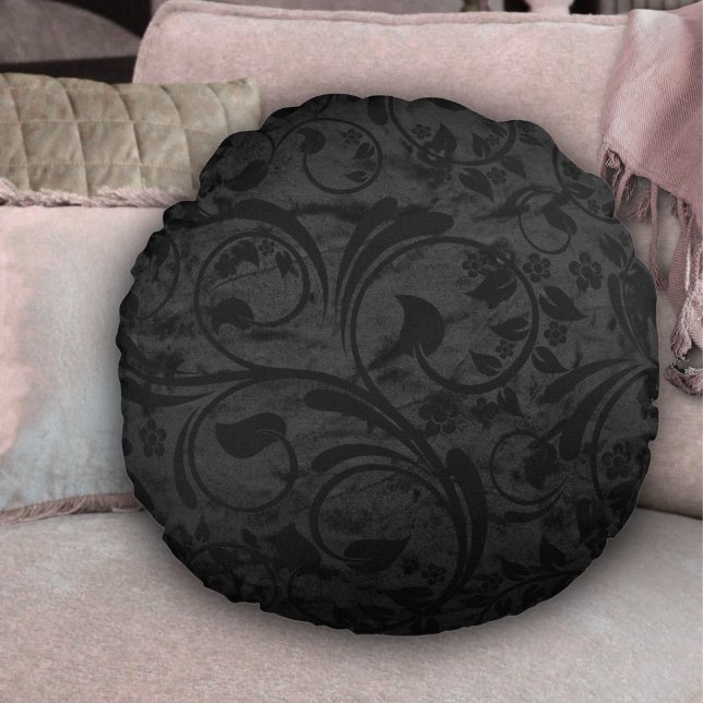 Coussins Ronds Velvet Floral Moderne Noir (Créateur téléchargé)