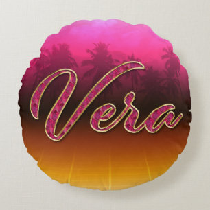 Coussins Ronds Vera prénom nom oreiller rose doré
