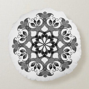 Coussins Ronds Vérification de buffle noir et blanc réversible