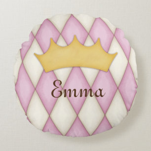Coussins Ronds Vérification Diamant Rose Nom Personnalisé Princes