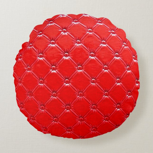 Coussins Ronds Véritable rembourrage en cuir rouge. (Devant)