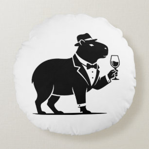 Coussins Ronds Verre à vin capybara drôle minimaliste moderne
