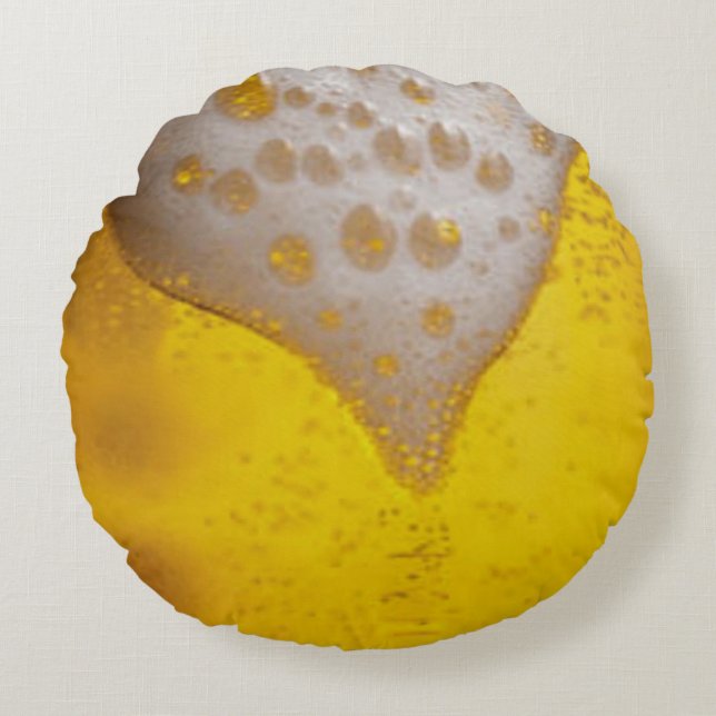 Coussins Ronds Verre de bière avec bulles et mousse (Devant)