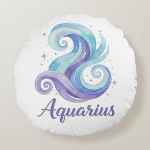 Coussins Ronds Verseau Zodiaque Aquarelle Céleste Étoiles Jan Fév