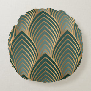 Coussins Ronds Vert-doré géométrique : motif vintage sans soudure
