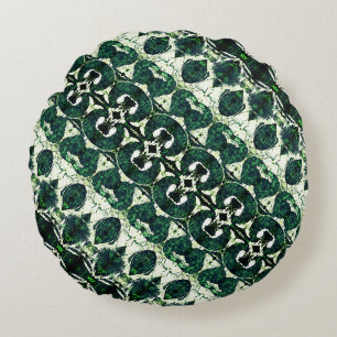 Coussins Ronds vert émeraude brut répété sous texture blanche t