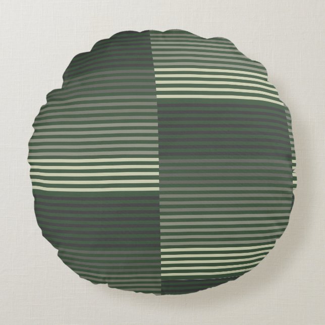 Coussins Ronds Vert, Gris, Noir, Rayures Crème (Devant)