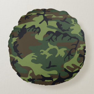 Coussins Ronds Vert, Marron, Camouflage Camo Noir