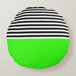 Coussins Ronds Vert néon avec rayures noires et blanches