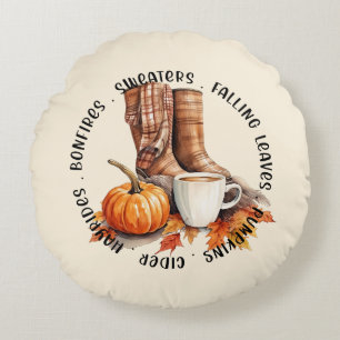 Coussins Ronds Vibes D'Automne Cosy - Bottes, Épices Citrouilles,