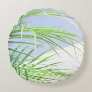 Coussins Ronds Vibes d'été Palm Tree Feuilles Pale Green Pastel
