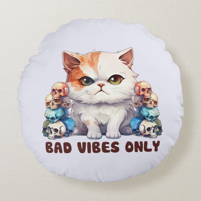 Coussins Ronds Vibes incorrectes uniquement - Fierce Chat & Skuls (Devant)