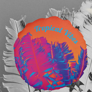 Coussins Ronds Vibes tropicales psychédéliques Palm Trees Hot ros