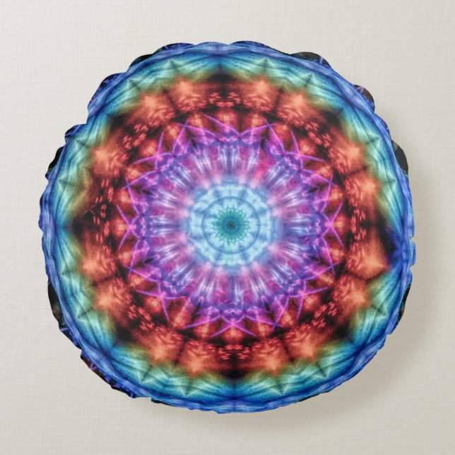 Coussins Ronds Vibrant Tie Dye Kaleidoscope Rainbow Mandala (Devant)