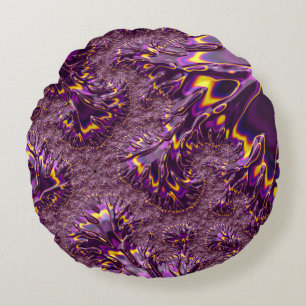 Coussins Ronds Vibrant Trippy violet jaune Super Fractal Art
