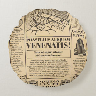 Coussins Ronds Vieux journal vintage. Retro newsprint avec texte 