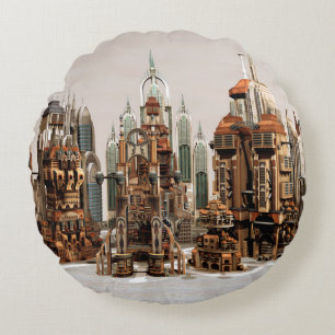 Coussins Ronds Ville de fantasy futuriste Art de paysage urbain S