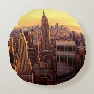 Coussins Ronds Ville d'horizon de New York avec l'état d'empire