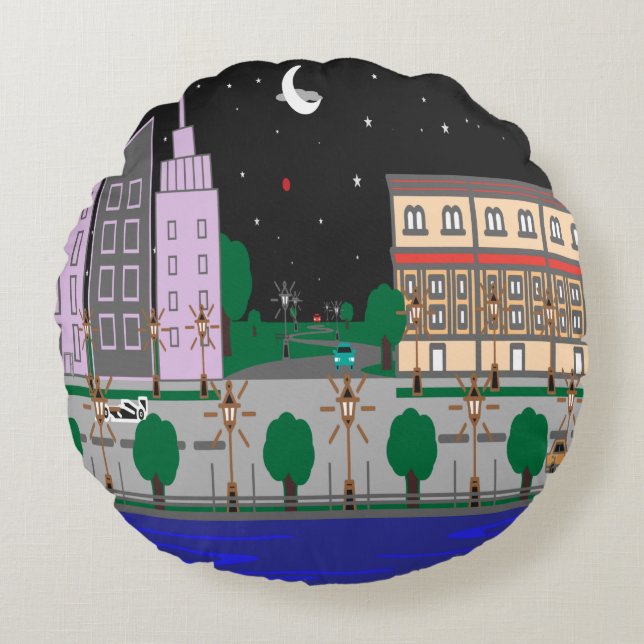 Coussins Ronds Ville nocturne (Devant)