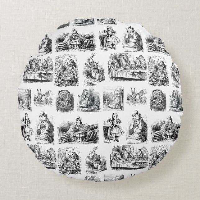 Coussins Ronds Vintage Alice's Adventures in Wonderland Motif (Devant)