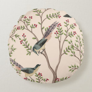 Coussins Ronds Vintage arbre de jardin, oiseau floral sans coutur