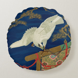 Coussins Ronds Vintage Art du Japon Faucon Blanc G.A. Audsley