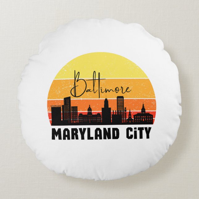 Coussins Ronds Vintage Baltimore Skyline (Devant)