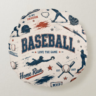 Coussins Ronds Vintage Baseball Home Run Sports Pattern