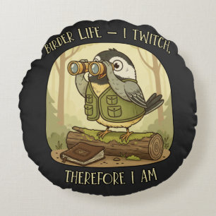 Coussins Ronds Vintage Birder Life – Je twitte donc je suis