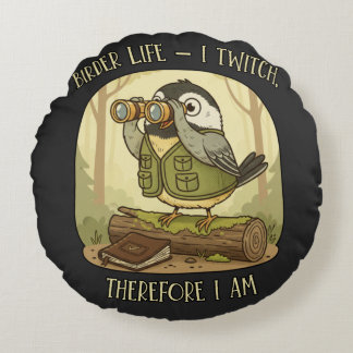 Coussins Ronds Vintage Birder Life – Je twitte donc je suis
