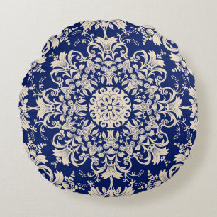 Coussins Ronds Vintage Bleu : Elégant Motif sans couture.