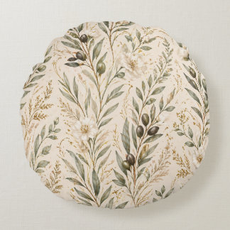 Coussins Ronds  Vintage Botanical Olive Branches & Ivory Floral
