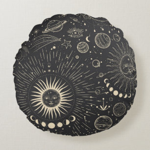 Coussins Ronds Vintage ensemble d'illustrations des phases de lun