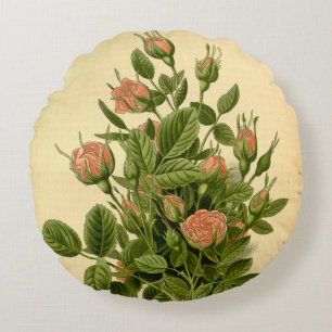 Coussins Ronds Vintage Floral Orange Pompon Rose Nature Botanique