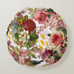 Coussins Ronds Vintage Floral Rose Collage