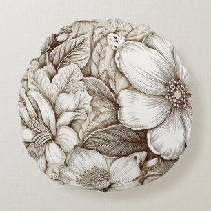 Coussins Ronds Vintage Floral Sepia Motif (15)