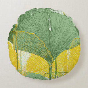 Coussins Ronds Vintage Ginkgo Biloba : Feuilles tropicaux