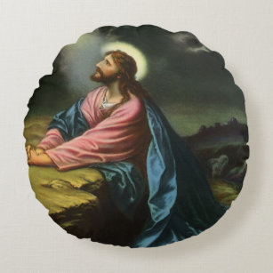 Coussins Ronds Vintage Jésus Christ prier, Jardin de Gethsémani