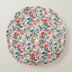 Coussins Ronds Vintage modèle floral du XIXe siècle bleu vert rou