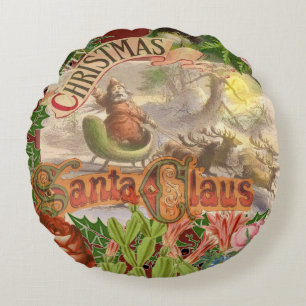 Coussins Ronds Vintage Noël Père Noël Sleigh