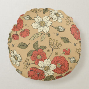 Coussins Ronds Vintage pavot et fleur marguerite couture de jardi