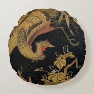 Coussins Ronds Vintage Phoenix Gold Black Bird japonais