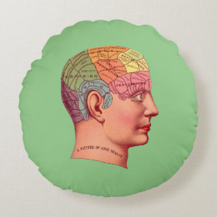 Coussins Ronds Vintage Phrenologie Chef Mineur Carte du cerveau