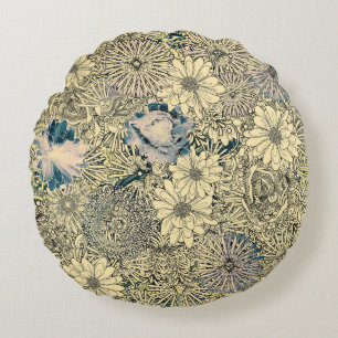 Coussins Ronds Vintage Shabby Chic Abstrait Floral Illustration